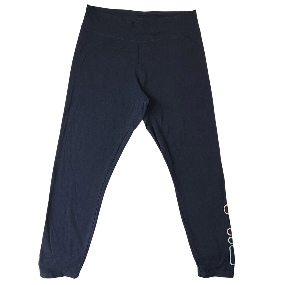 FILA Women Activewear Pants XL Navy Legging Yoga Logo 24" Inseam Stretch Cropped